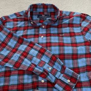 Vineyard Vines Men's Classic Red and Blue Plaid Shirt
